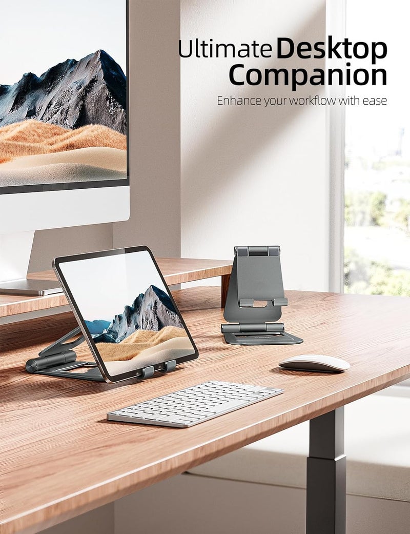 nulaxy Aluminum Dual Foldable iPad Stand, Fully Adjustable Desktop Tablet Holder, Tablet Accessories for Office Kindle Compatible with Mobile Devices iPad Pro/Air/Mini, iPhone Pro/Max/Plus, Gray - Image 5