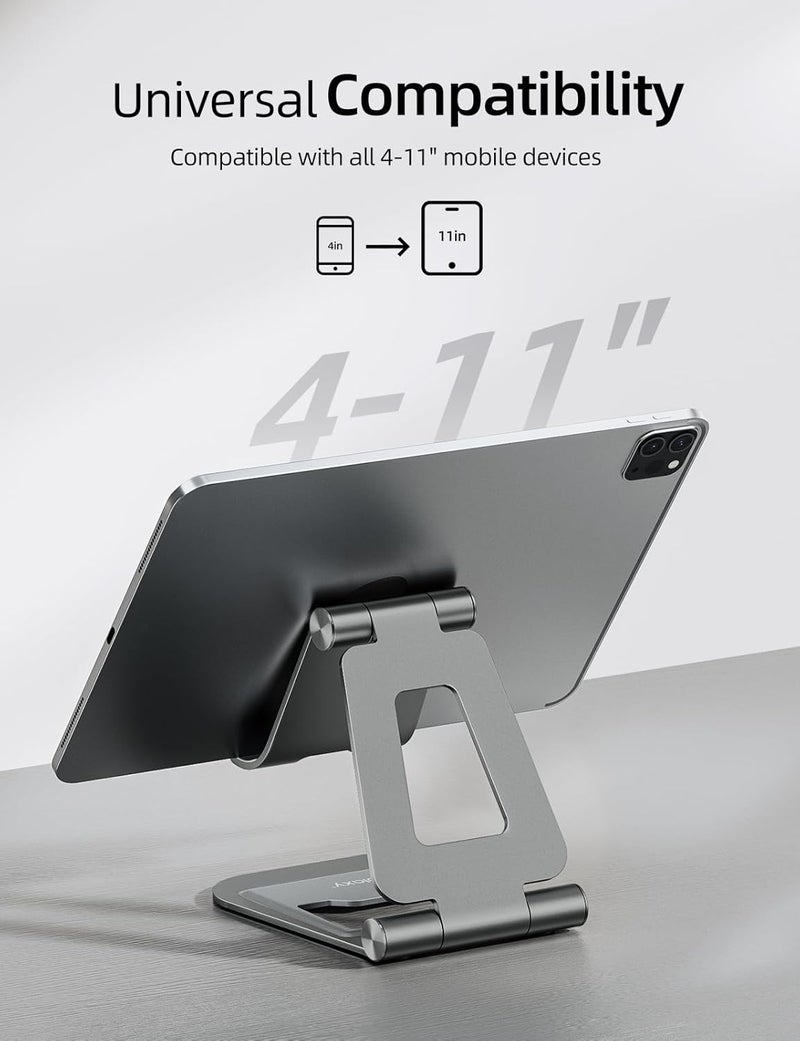 nulaxy Aluminum Dual Foldable iPad Stand, Fully Adjustable Desktop Tablet Holder, Tablet Accessories for Office Kindle Compatible with Mobile Devices iPad Pro/Air/Mini, iPhone Pro/Max/Plus, Gray - Image 3