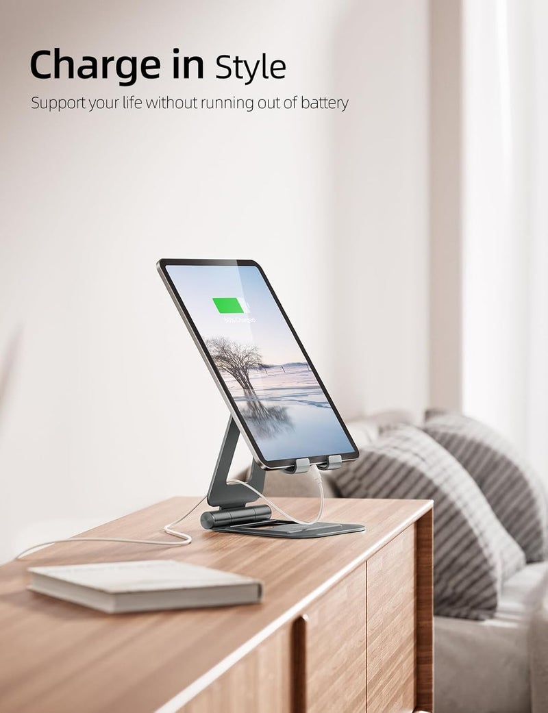 nulaxy Aluminum Dual Foldable iPad Stand, Fully Adjustable Desktop Tablet Holder, Tablet Accessories for Office Kindle Compatible with Mobile Devices iPad Pro/Air/Mini, iPhone Pro/Max/Plus, Gray - Image 2