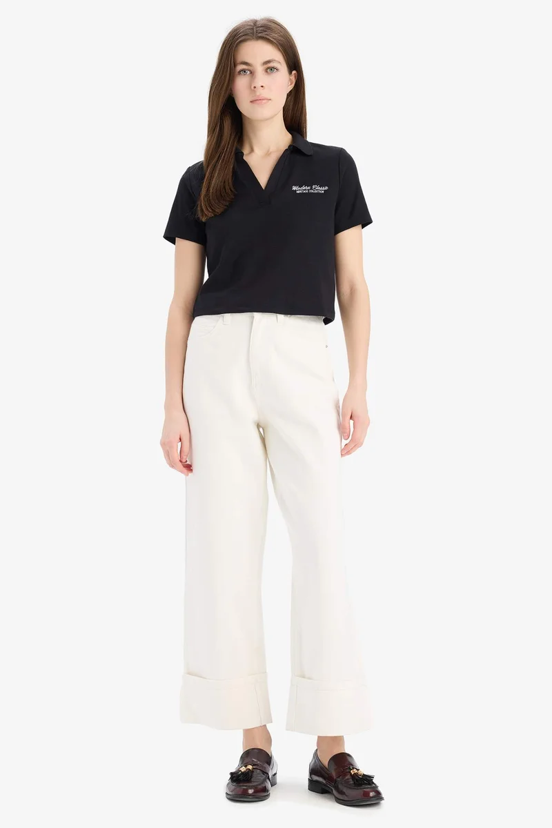 ديفاكتو Slim Fit Embroidery Printed Modal Polo T-Shirt