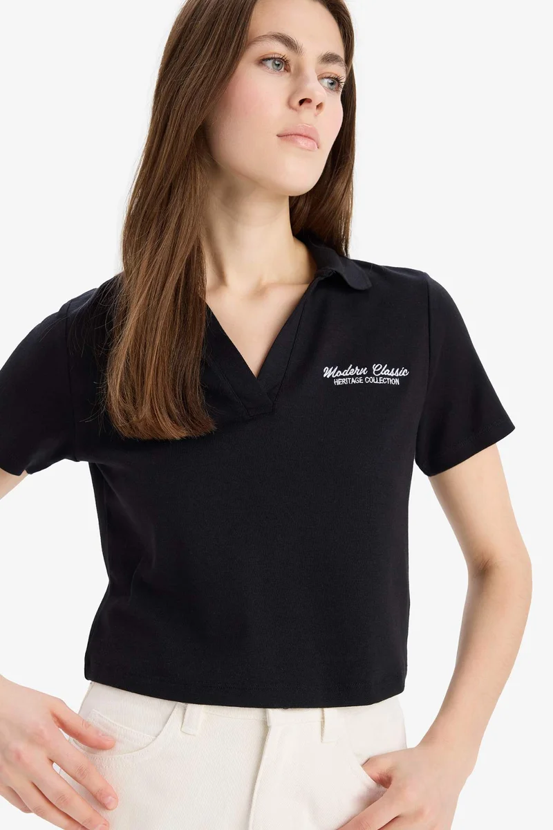 ديفاكتو Slim Fit Embroidery Printed Modal Polo T-Shirt