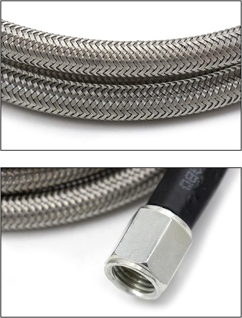 WnSEu Steel Braided Turbo Oil Feed Line -4AN, 72 Inch Teflon Gauge Line Kit - Image 4