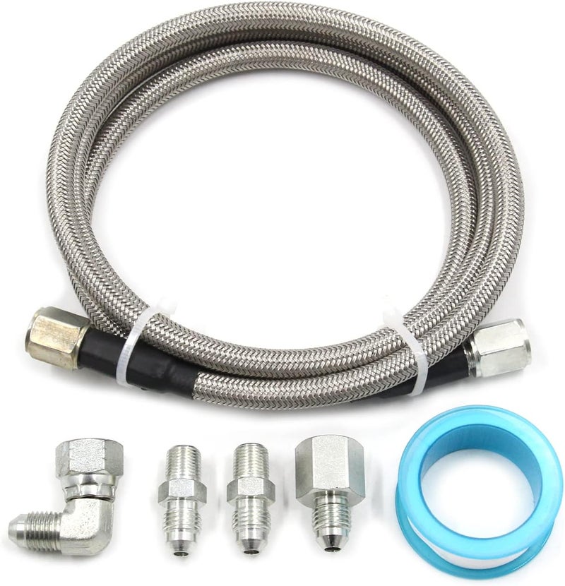 WnSEu Steel Braided Turbo Oil Feed Line -4AN, 72 Inch Teflon Gauge Line Kit - Image 1