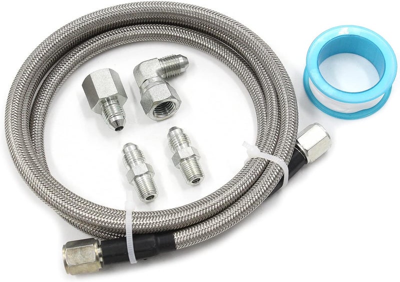 WnSEu Steel Braided Turbo Oil Feed Line -4AN, 72 Inch Teflon Gauge Line Kit - Image 3