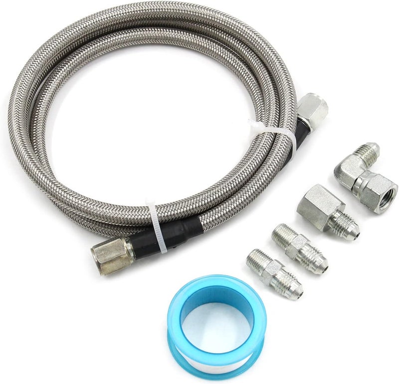 WnSEu Steel Braided Turbo Oil Feed Line -4AN, 72 Inch Teflon Gauge Line Kit - Image 2