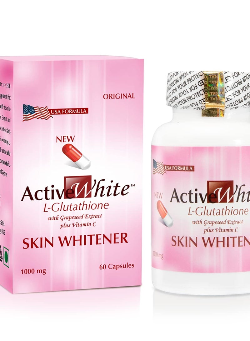 أكتيف وايت كبسولات الجلوتاثيون الأبيض النشط مع مستخلص بذور العنب وفيتامين سي - تركيبة 1000 ملغ - 60 كبسولة تركيبة أمريكية - Image 1