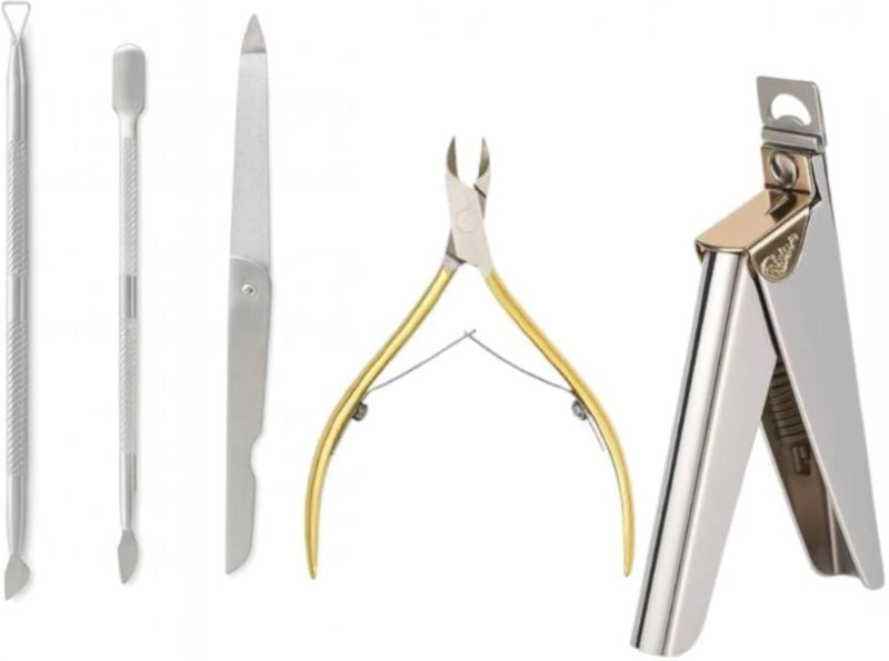 6-in-1 Stainless Steel Nail Care Kit â€“ Nail Clipper, Cuticle Nipper, Nail File, Dual-End Cuticle Pushers & Cuticle Peeler â€“ Professional Manicure Pedicure Tools for Home DIY and Salon Use