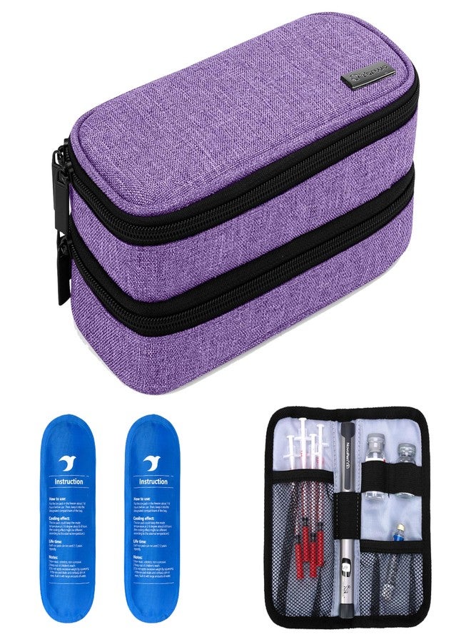 Yarwo Insulin Cooler Travel Case, Double-Layer Diabetic Travel Case with 2 Ice Packs, Diabetic Supplies Organizer for Insulin Pens, Blood Glucose Monitors or Other Diabetes Care Accessories, Purple - Image 1