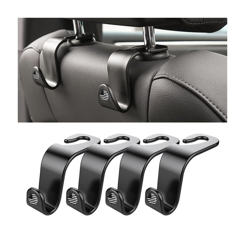 Hanemia 4PCS Car Seat Headrest Hooks, Auto Back Seat Hanger Holder, Durable Stylish Vehicle Organizer Universal Car Interior Accessories, Storage Hooks for Purses, Bags, Clothes, Hats (Black/Black Flag) - Image 1