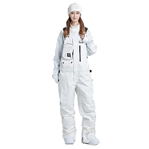 Women and Mens Ski Overalls Waterproof Snow Bibs Ski Pants Windproof Insulated Overalls Pants Outdoor Snowboard Pant WhiteM