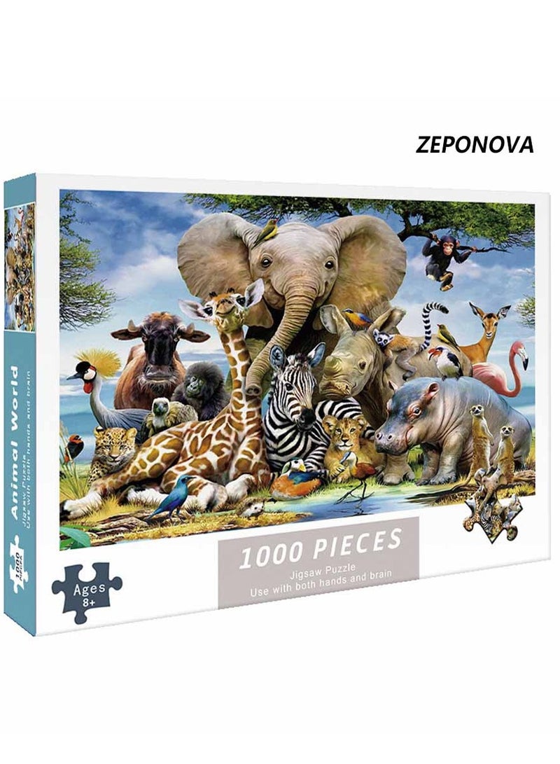 ZEPONOVA 1000-Piece Animals Jigsaw Fun Puzzle - Challenging Brain Teaser & Stress Relief & Decorative Art for kid Early Education Development Toy Set, 750x500mm - Image 1