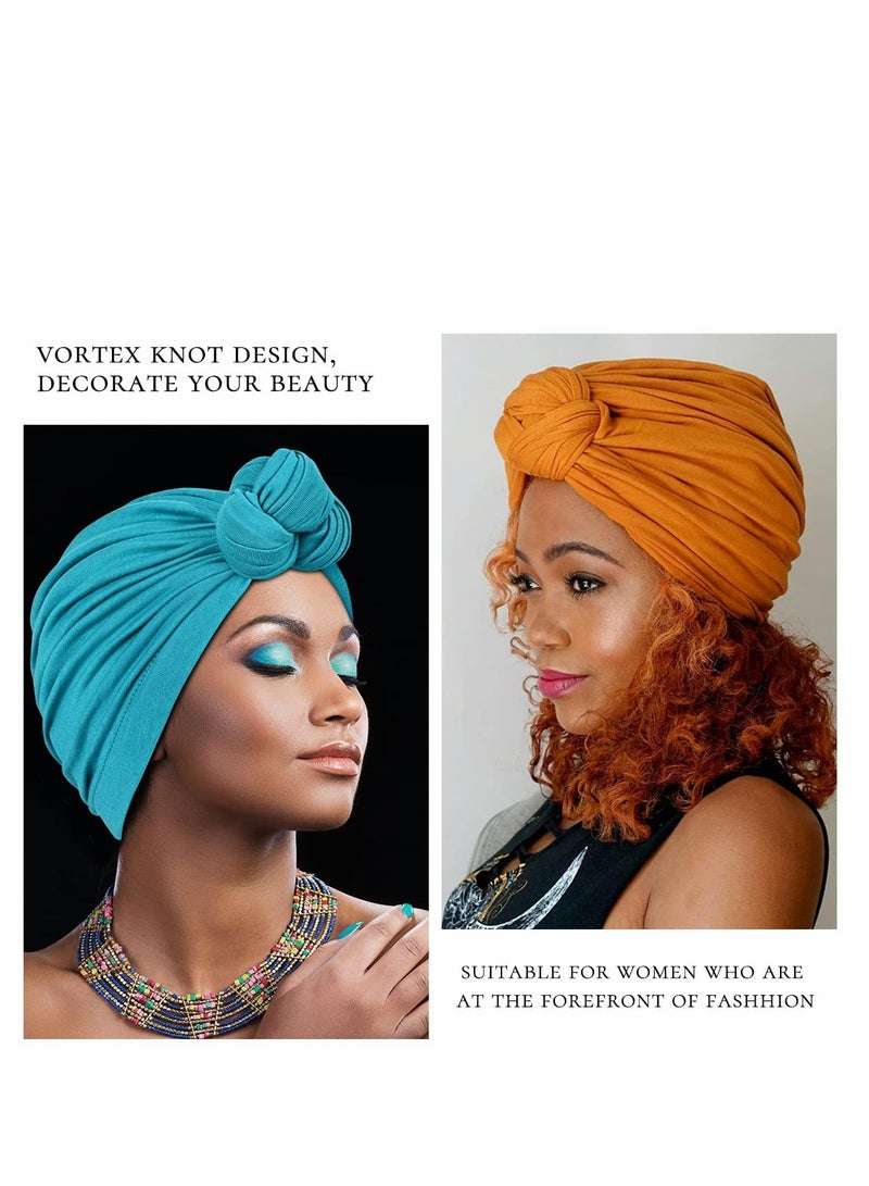 5 Pcs Women's Soft Knotted Turban Headwraps - Fashionable Pleated Beanie & Sleep Hat Set - Image 5