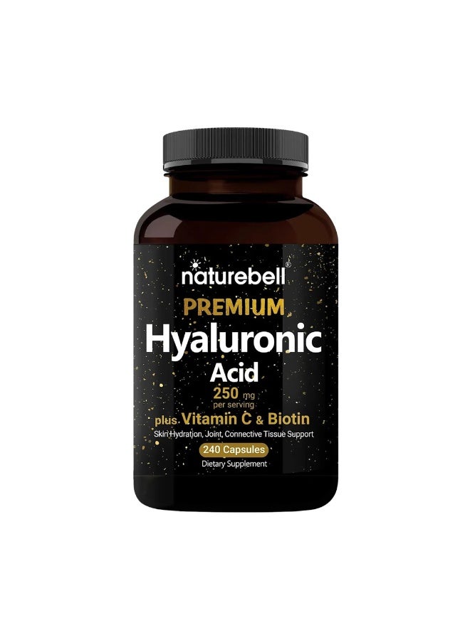 NatureBell Hyaluronic Acid 250mg with Biotin & Vitamin C – Skin Hydration & Joint Support | 240 Capsules - Image 1