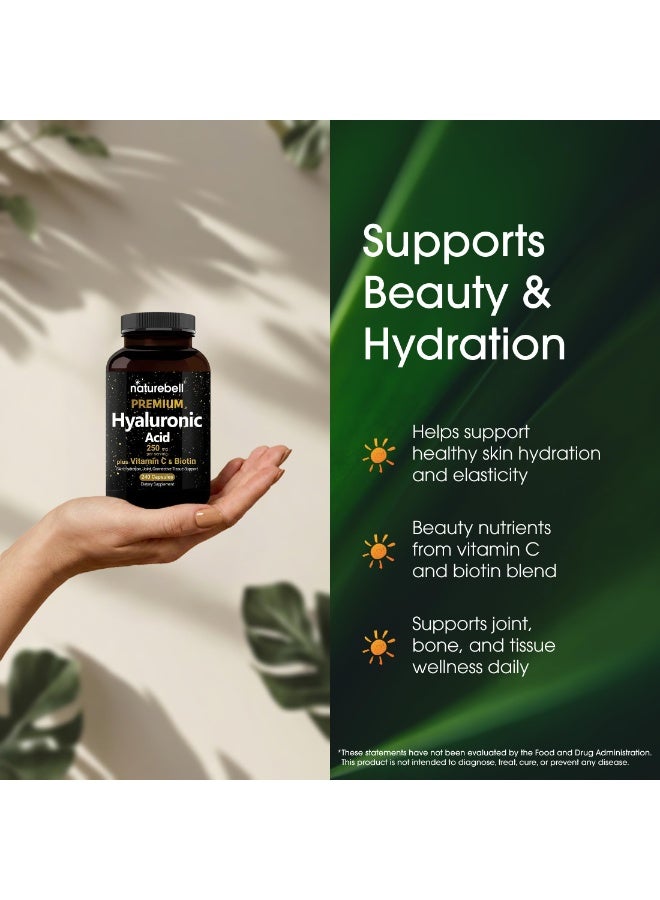 NatureBell Hyaluronic Acid 250mg with Biotin & Vitamin C – Skin Hydration & Joint Support | 240 Capsules - Image 4