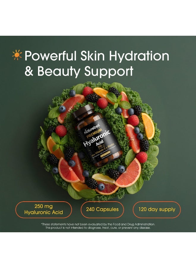 NatureBell Hyaluronic Acid 250mg with Biotin & Vitamin C – Skin Hydration & Joint Support | 240 Capsules - Image 3