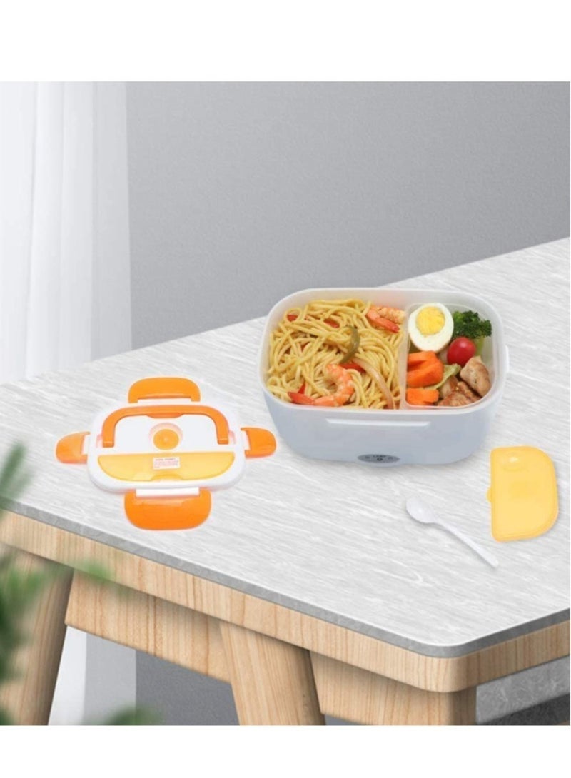 Electric Lunch Box 2 in 1, Portable Food Warmer Heating,Food-Grade Container, 12V 110V 40W Adapter, Car Truck Home Work Use, Spoon and 2 Compartments Included (orange)  - Image 4