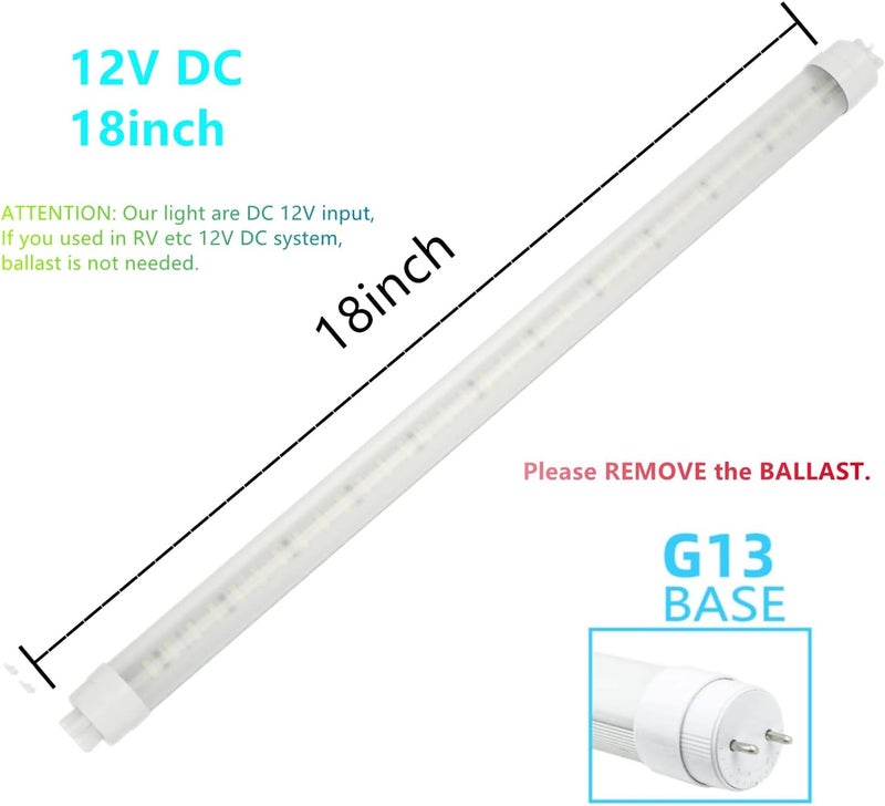 CMLAMPLED 12V DC T8 LED Tube Light 18inch 7W Warm White (3000K) - 6 Pack - Image 2