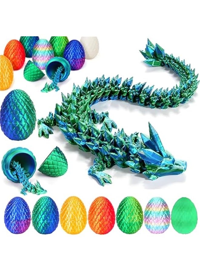 DURKU Mysterious Crystal Dragon Egg Fidget Toys Surprise, 3D Printed Dragon Egg with Articulated Dragon Inside (Laser Green) - Image 1