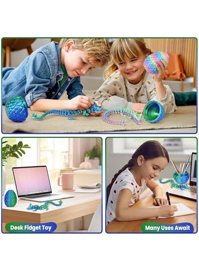 DURKU Mysterious Crystal Dragon Egg Fidget Toys Surprise, 3D Printed Dragon Egg with Articulated Dragon Inside (Laser Green) - Image 2