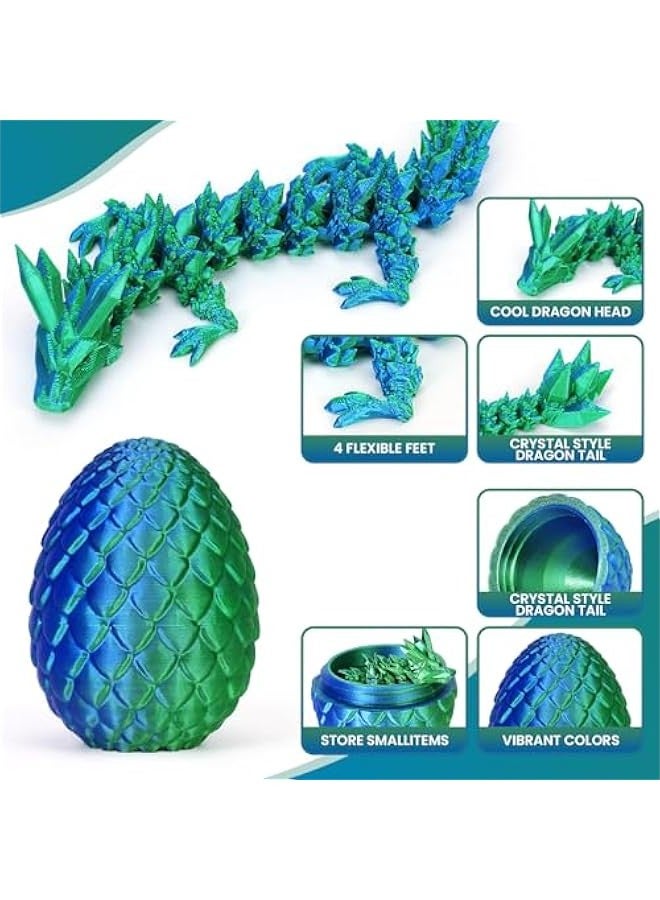DURKU Mysterious Crystal Dragon Egg Fidget Toys Surprise, 3D Printed Dragon Egg with Articulated Dragon Inside (Laser Green) - Image 3