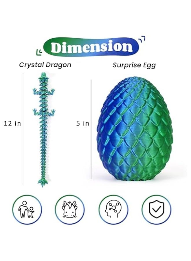 DURKU Mysterious Crystal Dragon Egg Fidget Toys Surprise, 3D Printed Dragon Egg with Articulated Dragon Inside (Laser Green) - Image 4
