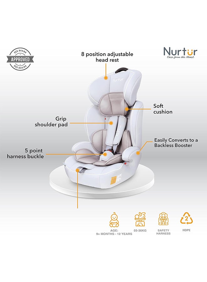 Nurtur All-in-one Ragnar Convertible Car Seat, ultra-slim design with Rear-Facing, Forward-Facing, and Belt-Positioning Booster (Group 1/2/3), Upto 36kg - White - Image 2