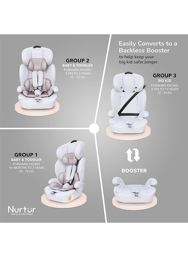 Nurtur All-in-one Ragnar Convertible Car Seat, ultra-slim design with Rear-Facing, Forward-Facing, and Belt-Positioning Booster (Group 1/2/3), Upto 36kg - White - Image 3