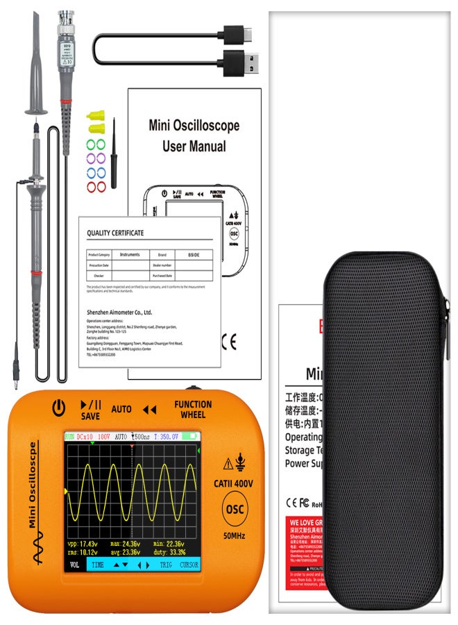 BSIDE OT4 Mini Digital Handheld Oscilloscope 50MHz Bandwidth 200MSa/s Sample Rate Smart Tester for experiments - Image 2