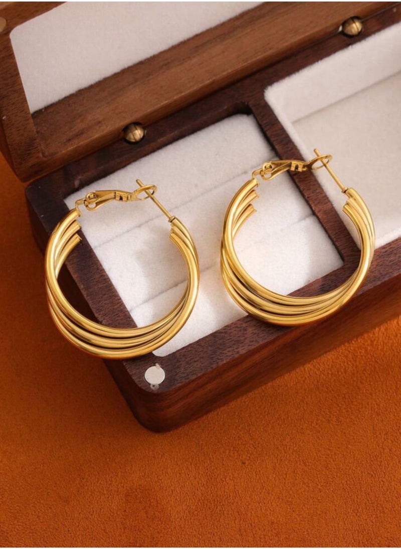 Equal - Elegant Stainless Steel Gold Plated Earrings For Women - Image 1