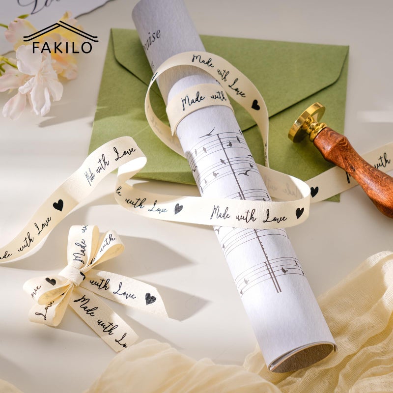 FAKILO Made with Love Printed Ribbon 5/8 Inch x 10 Yards Cotton Ribbon for Gift Packaging, Party Decorations, Anniversary Decoration, Handmade Cards,Valentines Day Gift Decorations - Image 2