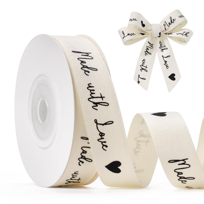 FAKILO Made with Love Printed Ribbon 5/8 Inch x 10 Yards Cotton Ribbon for Gift Packaging, Party Decorations, Anniversary Decoration, Handmade Cards,Valentines Day Gift Decorations - Image 1
