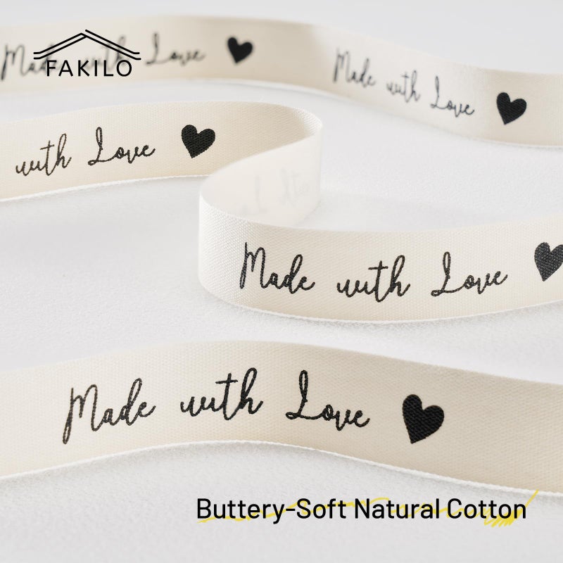FAKILO Made with Love Printed Ribbon 5/8 Inch x 10 Yards Cotton Ribbon for Gift Packaging, Party Decorations, Anniversary Decoration, Handmade Cards,Valentines Day Gift Decorations - Image 4