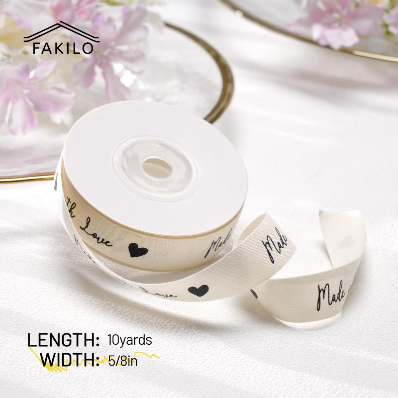 FAKILO Made with Love Printed Ribbon 5/8 Inch x 10 Yards Cotton Ribbon for Gift Packaging, Party Decorations, Anniversary Decoration, Handmade Cards,Valentines Day Gift Decorations - Image 5