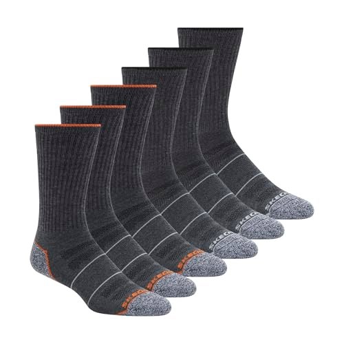Skechers Men's 6 Pack Work Crew Socks, Charcoal, 10-13 - Image 1