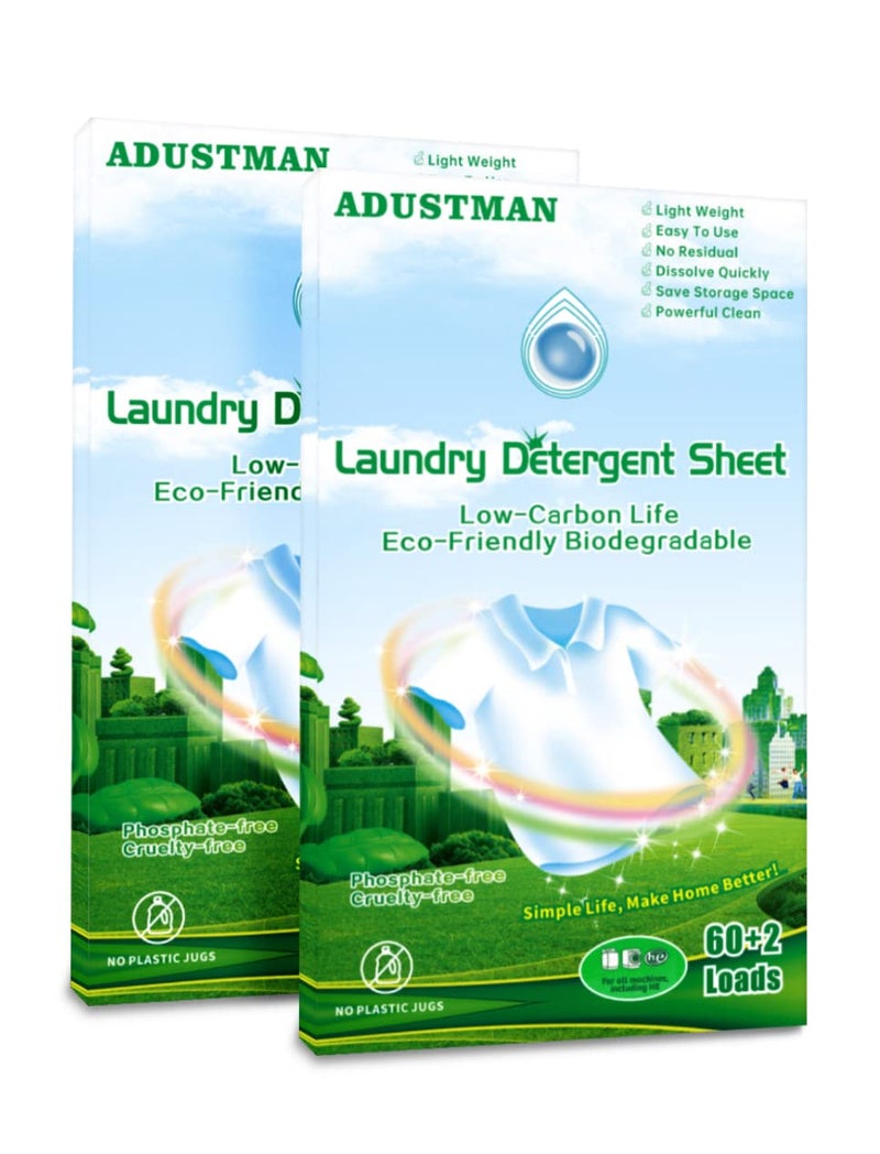 ADUSTMAN Laundry Detergent Sheets Strips 124 Loads 2 Pack Fresh Breeze LiquidLess Technology
