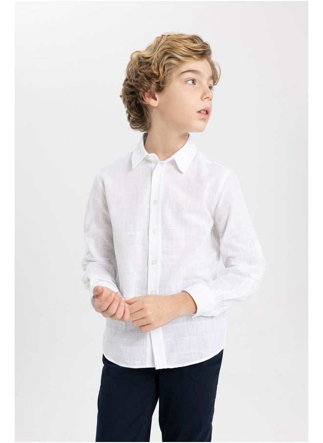DeFacto - Boy Regular Fit Polo Neck Woven Long Sleeve Shirt - Image 1