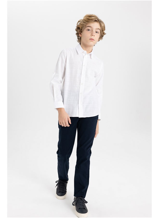 DeFacto - Boy Regular Fit Polo Neck Woven Long Sleeve Shirt - Image 1