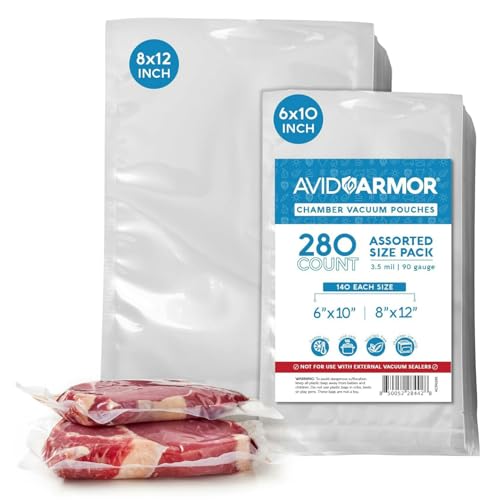 Avid Armor Chamber Vacuum Sealer Bags – 6x10" & 8x12" – 280 Pack – Heavy Duty Commercial Grade, BPA-Free Pouches for Sous Vide, Food Preservation, Meat Storage, Freezing, and Long-Term Storage - Image 1