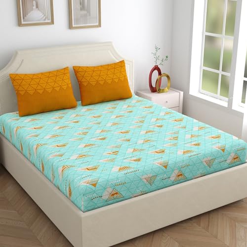Home Ecstasy 100% Cotton Double Bedsheet with 2 Pillow Covers, 140 TC Geometric Sea Green for Double Bed (7.3ft X 7.7ft) - Image 3