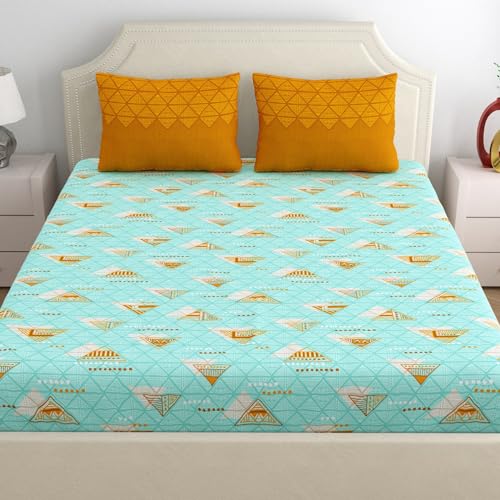 Home Ecstasy 100% Cotton Double Bedsheet with 2 Pillow Covers, 140 TC Geometric Sea Green for Double Bed (7.3ft X 7.7ft) - Image 2