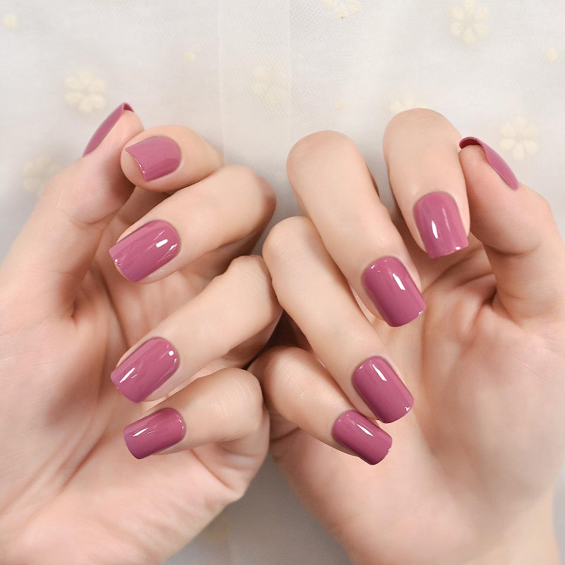 ELEVENAIL Daily Glossy Deep Purple Pink Red Press on False Nails Short Square Fake Fingernails Salon DIY Reusable Acrylic Nail Art Tips Manicure Gifts with Adhesive Tabs Nail File - Image 3