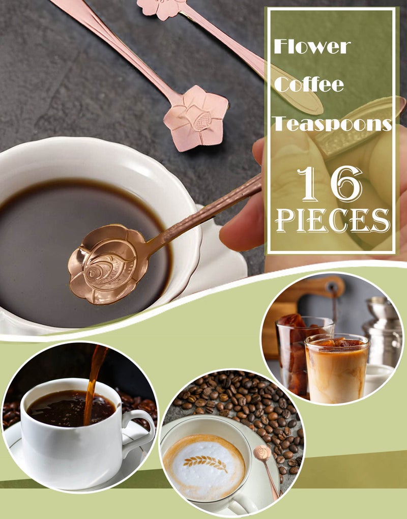 ESRISE 16 Pcs Teaspoon Tea Spoons  Esrise Stainless Steel Coffee Dessert Spoon  Cute Demitasse Spoon For Drink Milkshake (Rose Gold) - Image 4