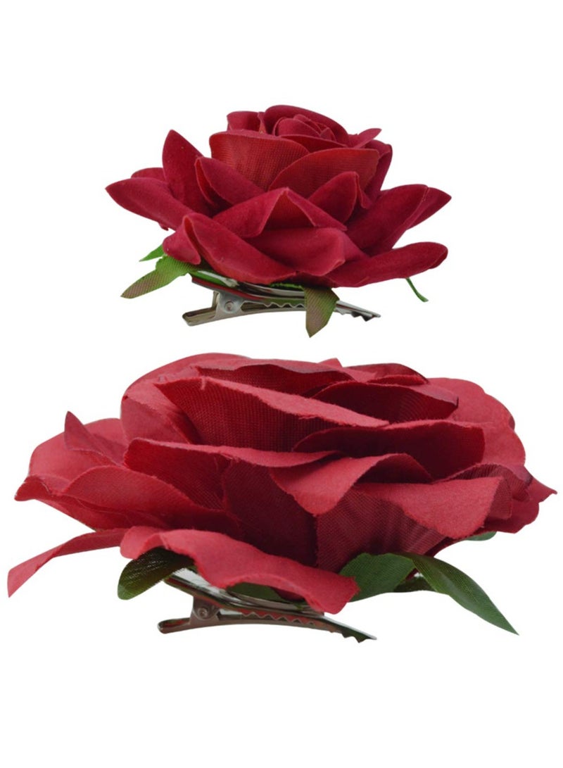 Topbuti Rose Hair Clip Flower Hairpin Rose Brooch Floral Clips, 4 Pcs Fabric Rose Flowers Hair Clips Mexican Hair Flowers Pin up Headpieces for Woman Girl Wedding Party Mother's Day  - Image 3