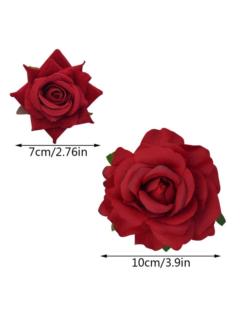 Topbuti Rose Hair Clip Flower Hairpin Rose Brooch Floral Clips, 4 Pcs Fabric Rose Flowers Hair Clips Mexican Hair Flowers Pin up Headpieces for Woman Girl Wedding Party Mother's Day  - Image 4