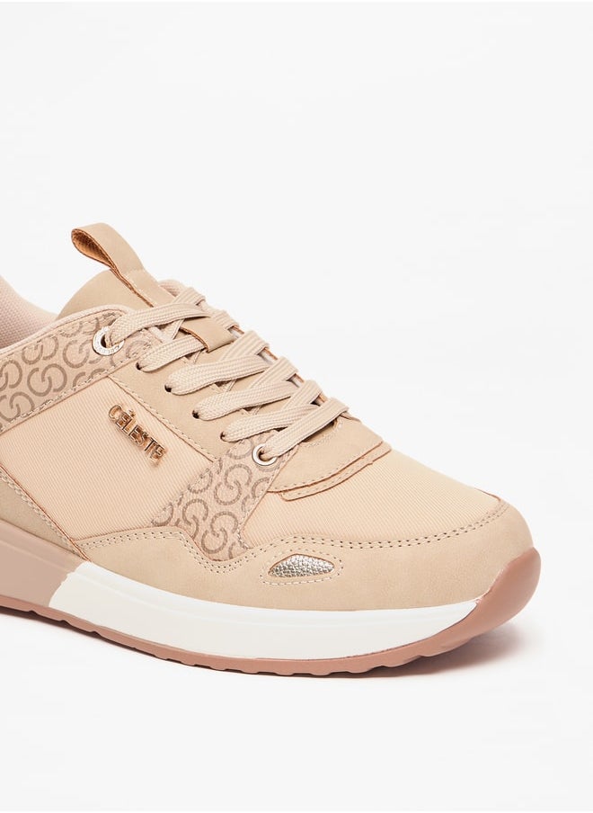 Celeste Women's Monogram Print Sneakers with Lace-Up Closure  - Image 5