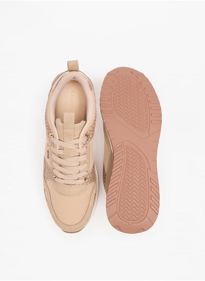 Celeste Women's Monogram Print Sneakers with Lace-Up Closure  - Image 4
