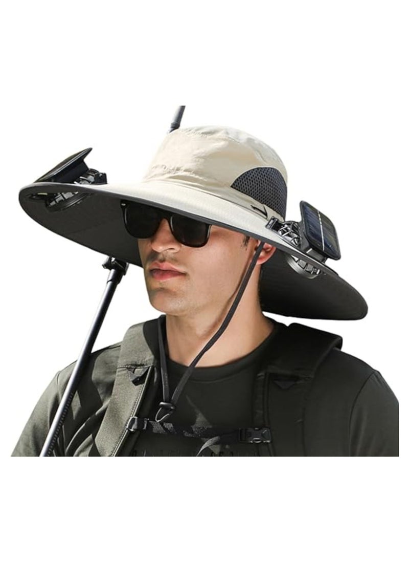 Generic - Wide Brim Solar-Powered Fan Hat for Outdoor Activities - USB Rechargeable Sunscreen Hat with UPF 50+ Protection, Upgraded Sun Visor for Fishing and Beach Use. - Image 1
