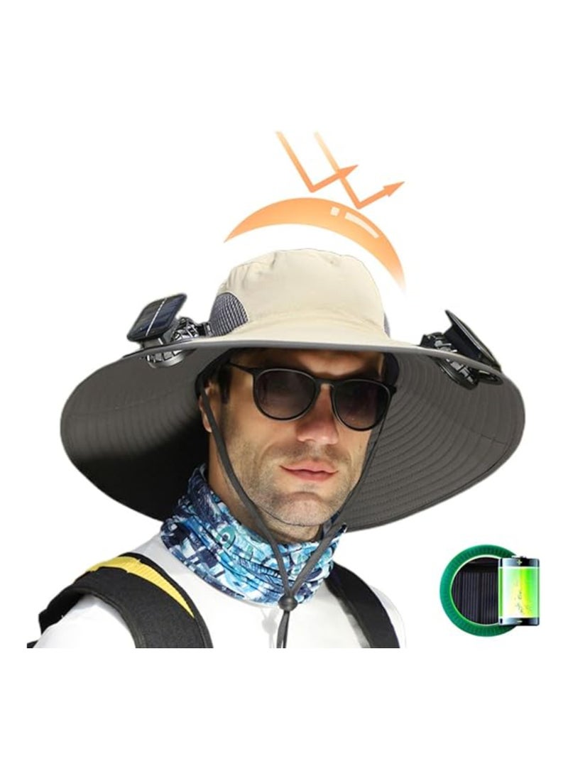 Generic - Wide Brim Solar-Powered Fan Hat for Outdoor Activities - USB Rechargeable Sunscreen Hat with UPF 50+ Protection, Upgraded Sun Visor for Fishing and Beach Use. - Image 1