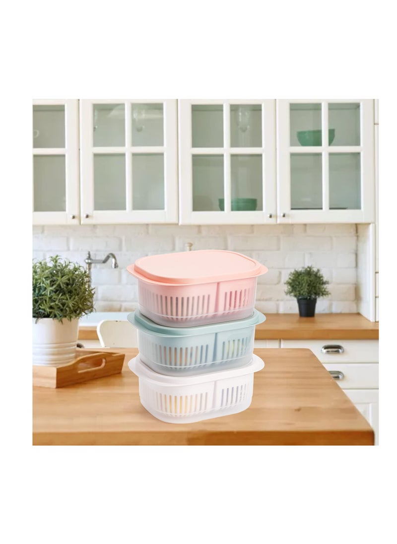 Excefore - Produce Saver Containers For Fridge, Plastic Fruit Vegetable Storage Containers With Airtight Lid And Divided Colanders, Stackable Fridge Organizer Bins For Lettuce, Berry, Avocado, Set of 3 - Image 1