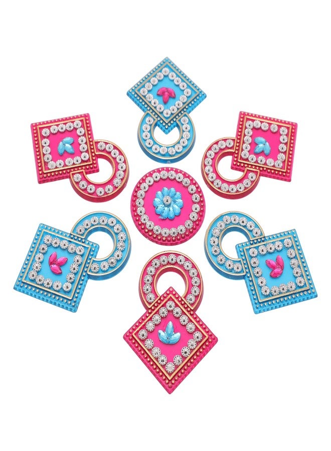 أديتري_كرييشن رانجولي أرضية مصممة قابلة لإعادة الاستخدام، رانجولي دائرية من الأكريليك، ديكور منزلي، هدية لتزيين الأرضيات الداخلية للمنزل، ديكورات مهرجان ديوالي الهندي التقليدي، وهدايا تذكارية (المقاس: 7 بوصات) (وردي، أزرق) - Image 2